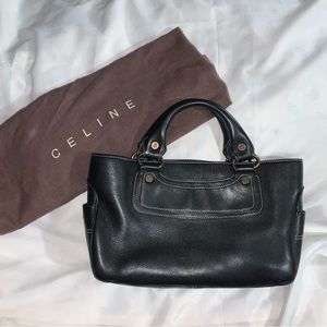 CÉLINE black calfkskinleather Boogie Bag tote with contrast stitching